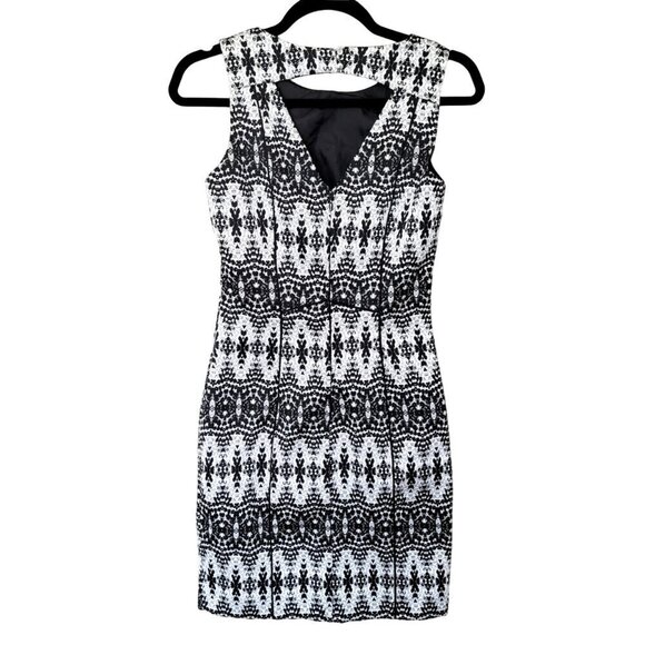 H&M Office Career Black Silver Gray Sleeveless Fitted Sheath Geometric Dress - Picture 2 of 6